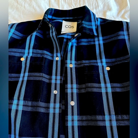 COS relaxed plaid w/snap front blue/black sz Euro M - Picture 4 of 6